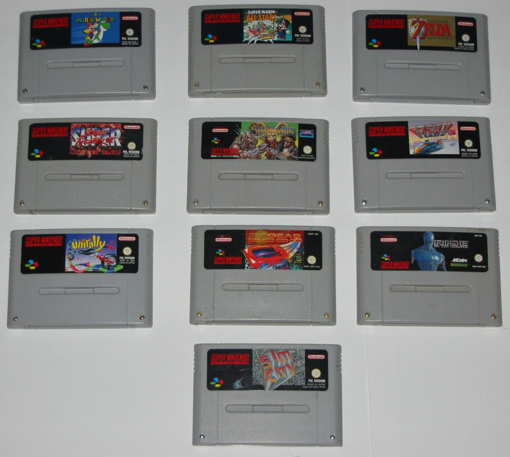 super nintendo console with games